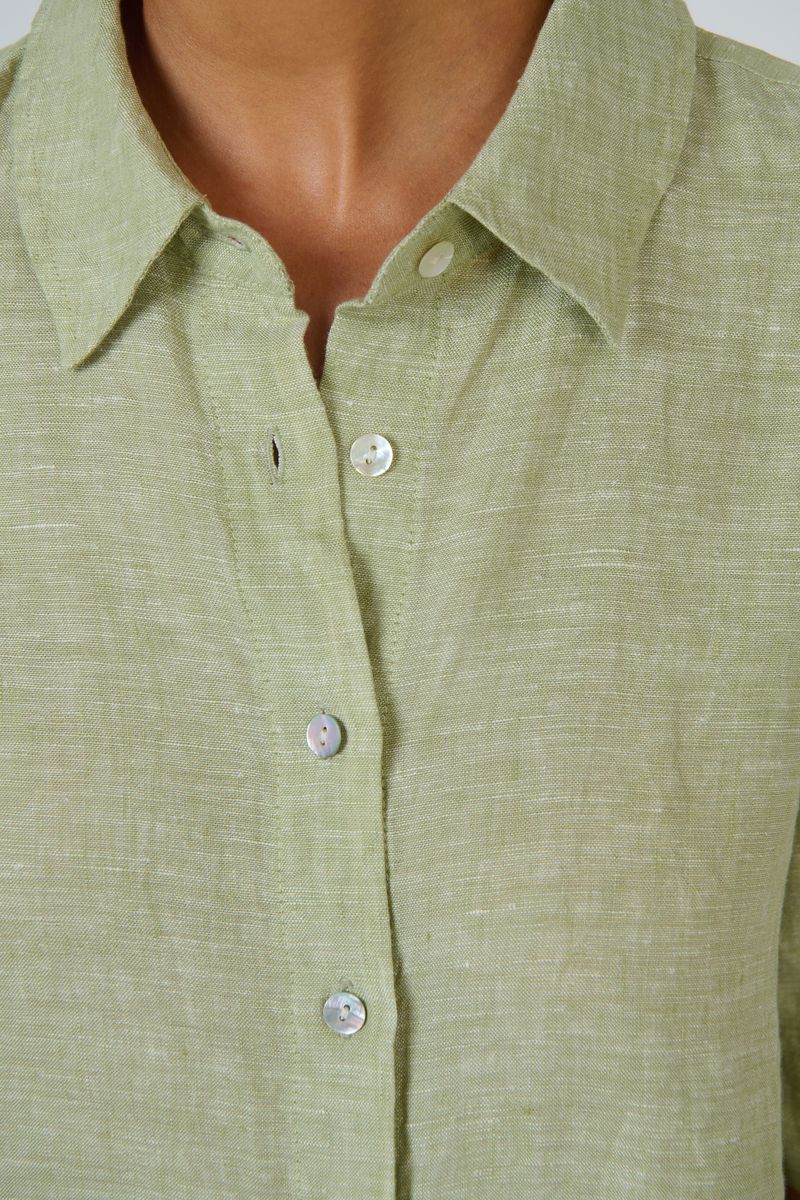 Enveloppe ENVC-165 - Linen Short Sleeve Button Through Shirt Kiwi Green | Women's Clothing | Gretel Lane