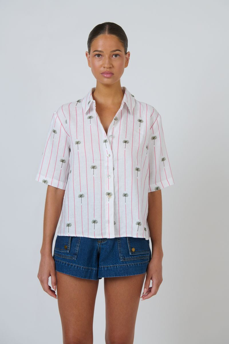 Enveloppe ENVC-166 - Linen Short Sleeve Button Through Shirt Palmier | Women's Clothing | Gretel Lane
