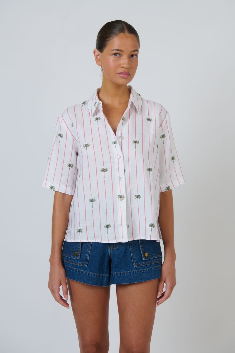 Enveloppe ENVC-166 - Linen Short Sleeve Button Through Shirt Palmier | Women's Clothing | Gretel Lane