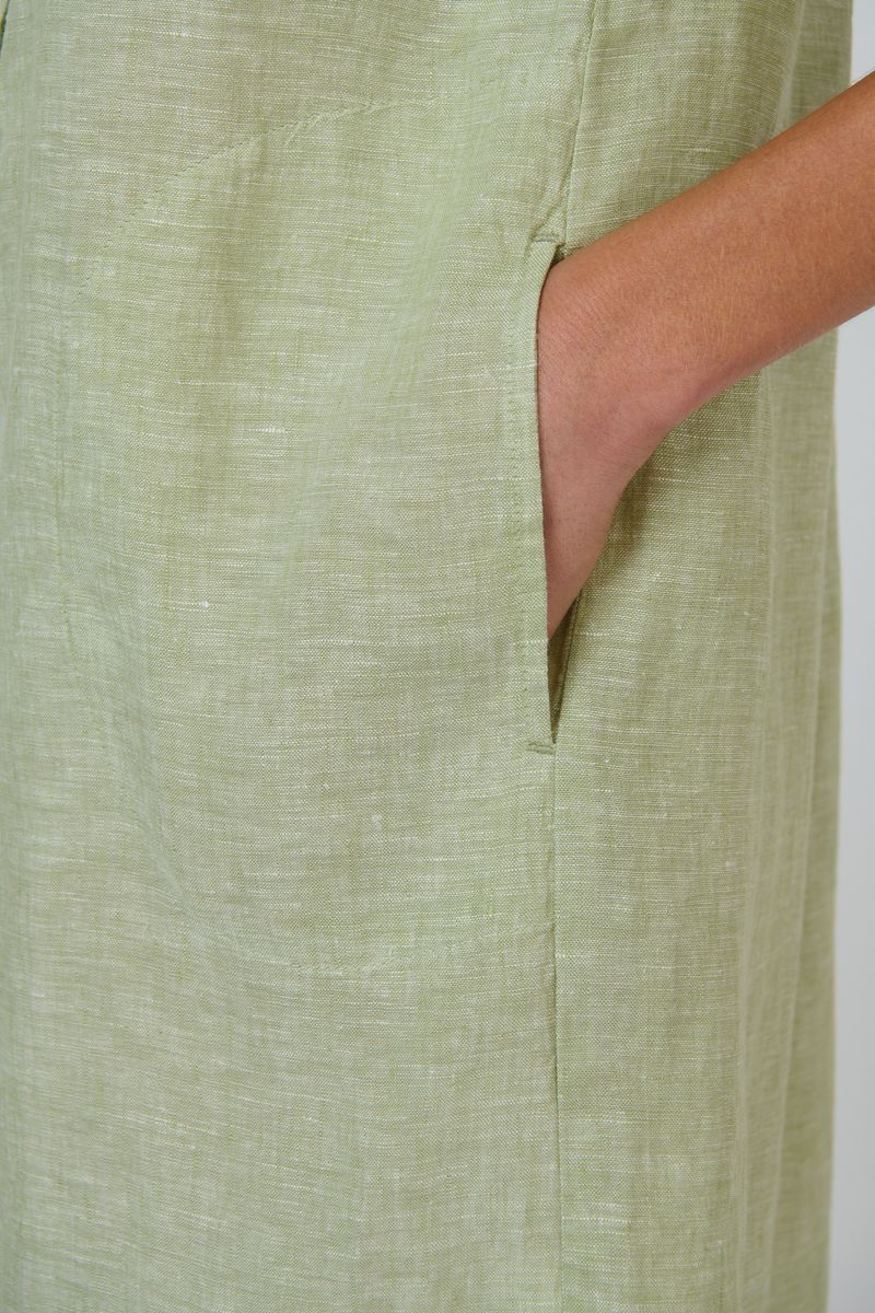 Enveloppe ENVD-169 - Linen Knee-Length Collared Dress Kiwi Green | Women's Clothing | Gretel Lane