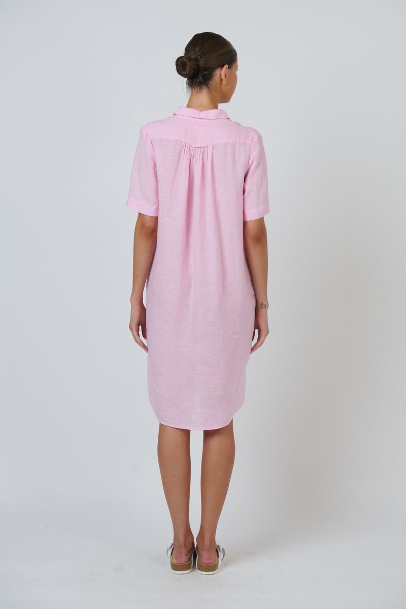 Enveloppe ENVD-170 - Linen Knee-Length Collared Dress Bonbon Pink | Women's Clothing | Gretel Lane