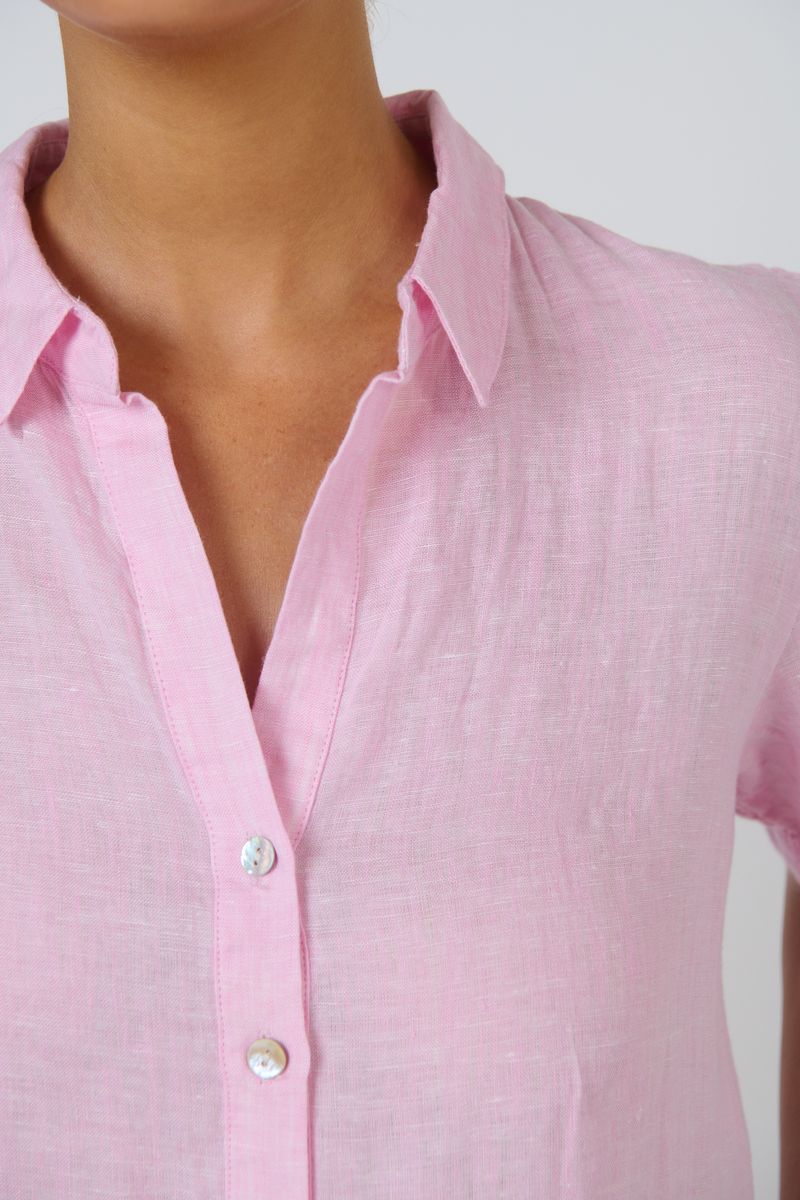 Enveloppe ENVD-170 - Linen Knee-Length Collared Dress Bonbon Pink | Women's Clothing | Gretel Lane
