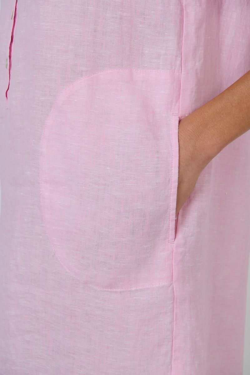 Enveloppe ENVD-170 - Linen Knee-Length Collared Dress Bonbon Pink | Women's Clothing | Gretel Lane