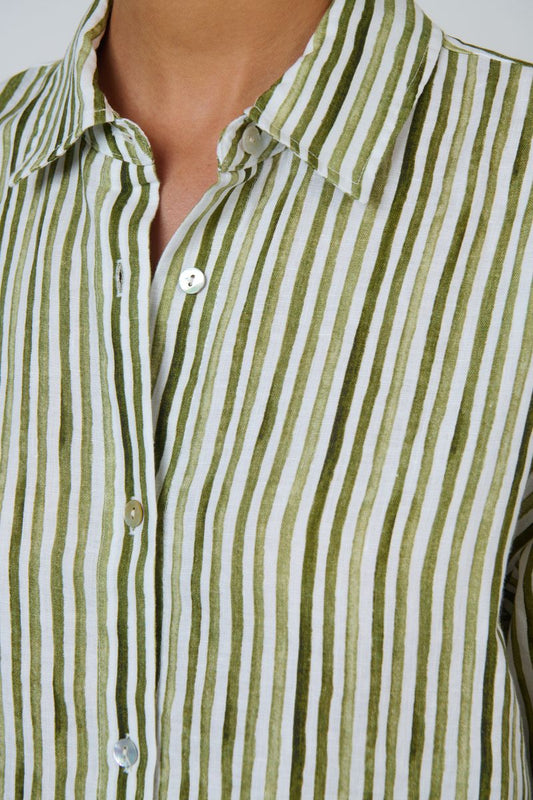 Enveloppe ENVL-148 Women's Linen Button Through Shirt Gum Stripe | Women's Clothing | Gretel Lane