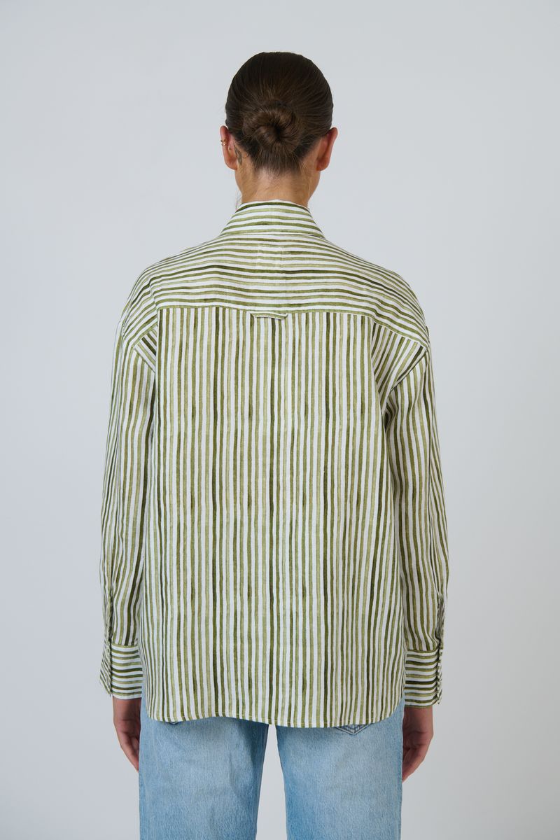 Enveloppe ENVL-148 Women's Linen Button Through Shirt Gum Stripe | Women's Clothing | Gretel Lane