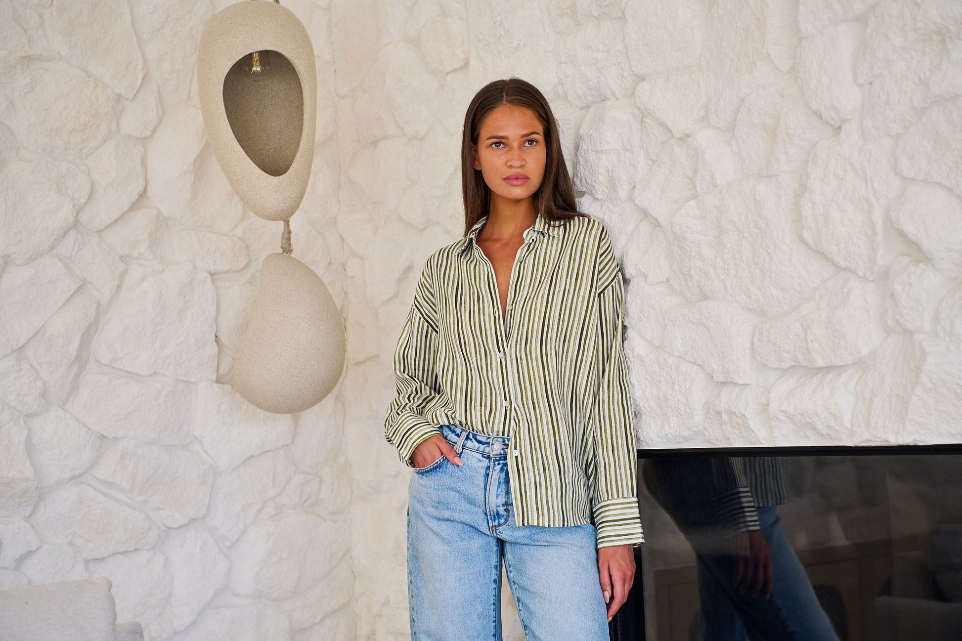Enveloppe ENVL-148 Women's Linen Button Through Shirt Gum Stripe | Women's Clothing | Gretel Lane