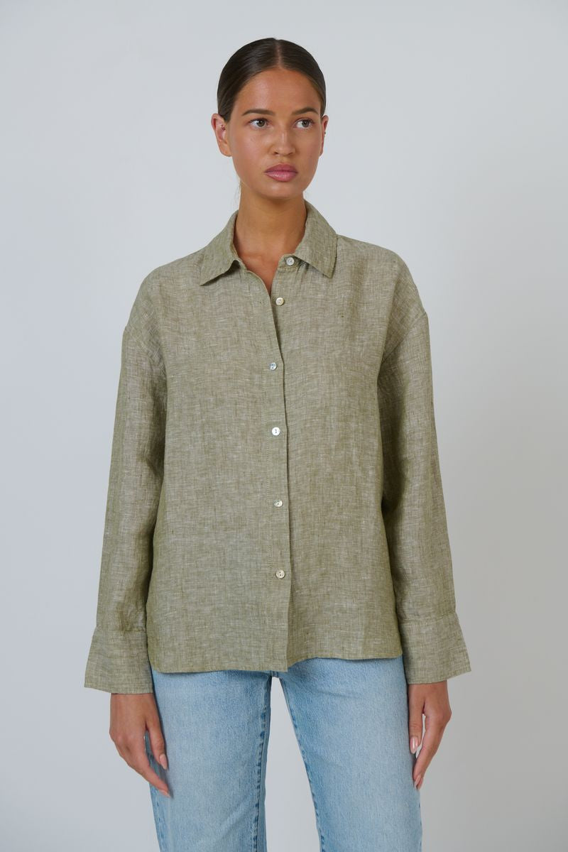 Enveloppe ENVL-149 Women's Linen Button Through Shirt Eucalypt | Women's Clothing | Gretel ane