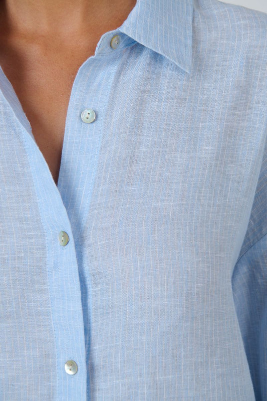 Enveloppe Women's Linen Button Through Shirt | ENVL-156 Rayure Ciel | Gretel Lane
