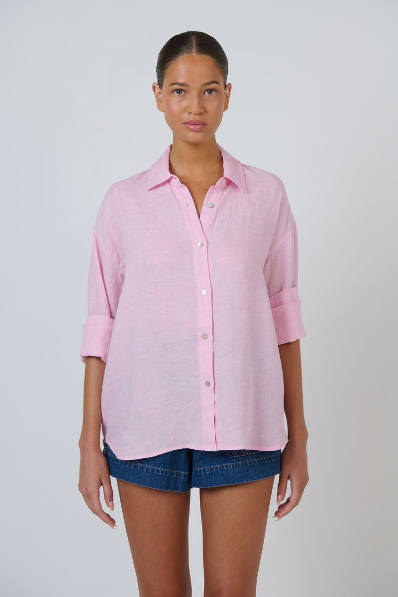 Enveloppe ENVL-160 - Linen Long Sleeve Shirt Bonbon Pink | Women's Clothing | Gretel Lane