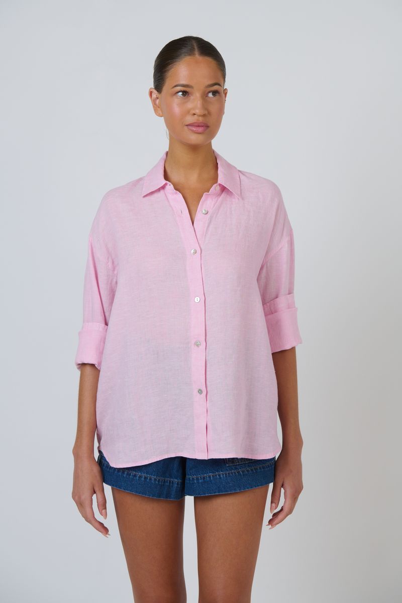 Enveloppe ENVL-160 - Linen Long Sleeve Shirt Bonbon Pink | Women's Clothing | Gretel Lane