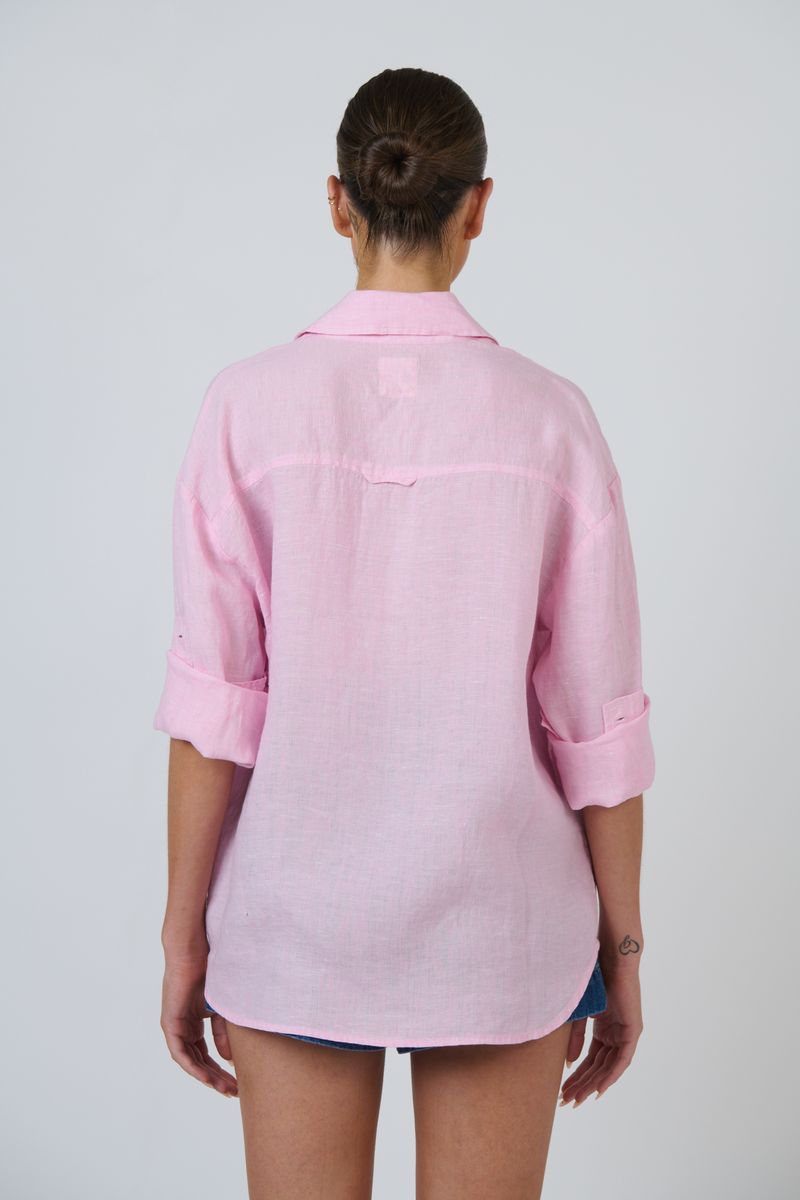 Enveloppe ENVL-160 - Linen Long Sleeve Shirt Bonbon Pink | Women's Clothing | Gretel Lane