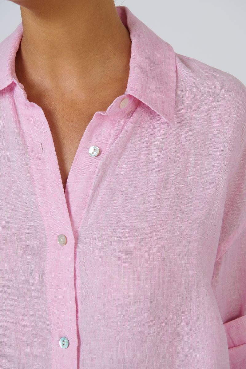 Enveloppe ENVL-160 - Linen Long Sleeve Shirt Bonbon Pink | Women's Clothing | Gretel Lane