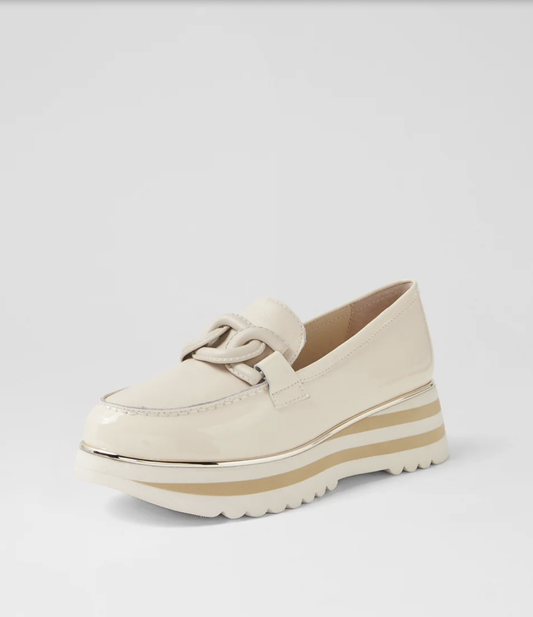 Women's Beige Leather Flatform Loafers | Gretel Lane