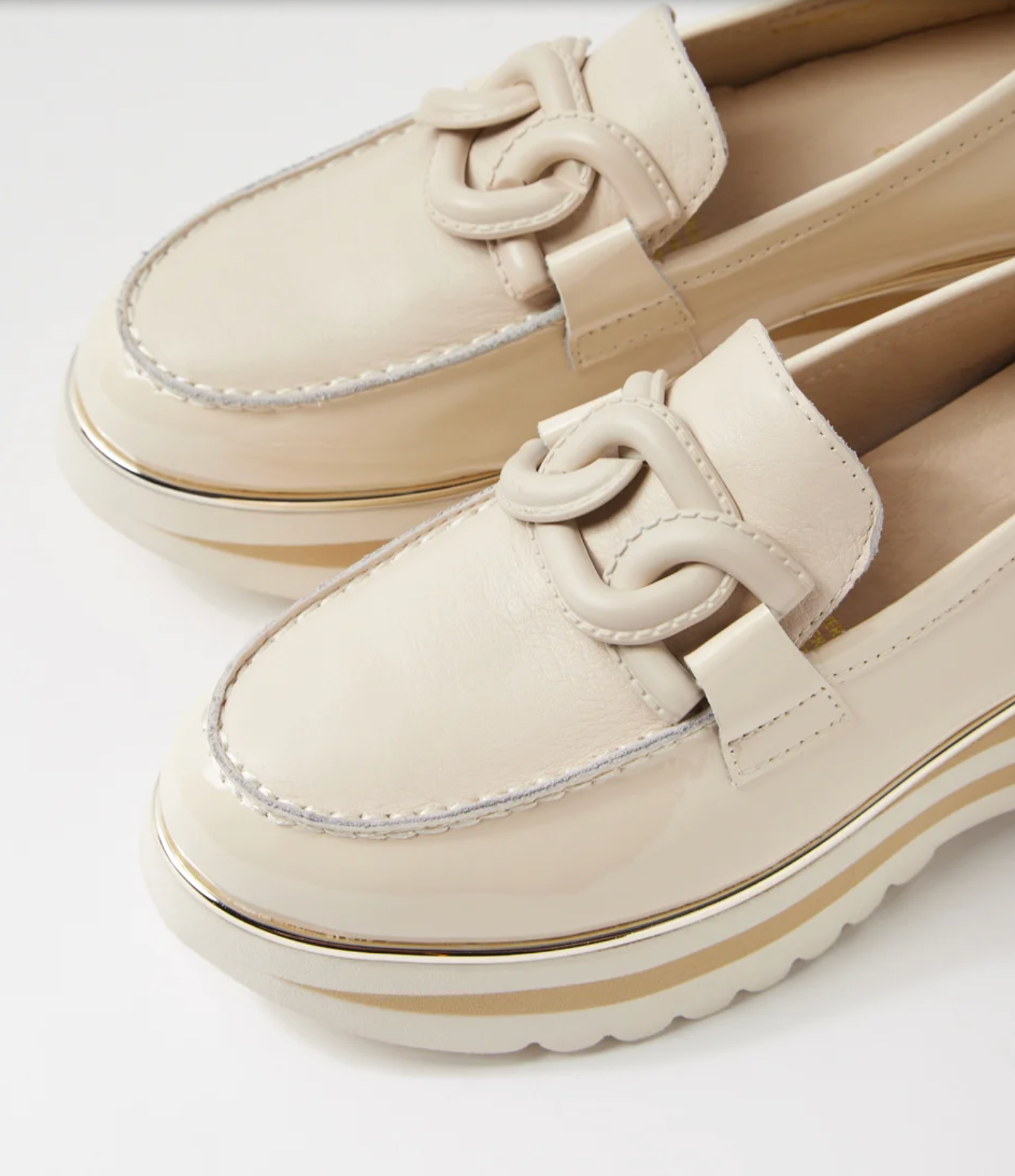 Women's Beige Leather Flatform Loafers | Gretel Lane