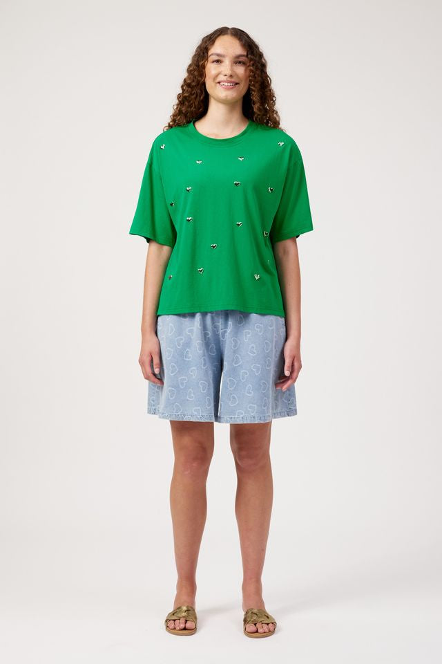 HAVEN Elba Heart Embellished Cotton T-Shirt Green | Women's Clothing | Gretel Lane