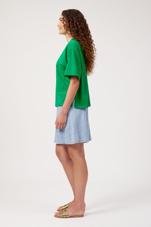 HAVEN Elba Heart Embellished Cotton T-Shirt Green | Women's Clothing | Gretel Lane