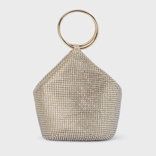 Ellie Crystal Mesh Handle Bag (Champagne)