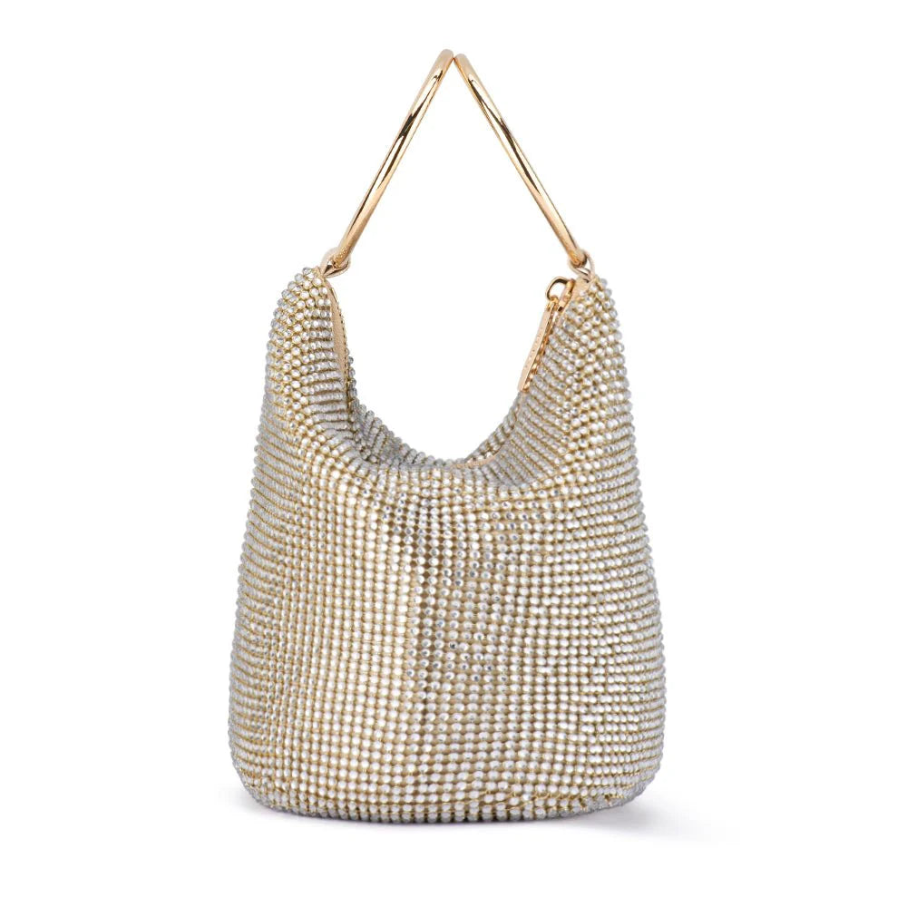 Ellie Crystal Mesh Handle Bag (Champagne)