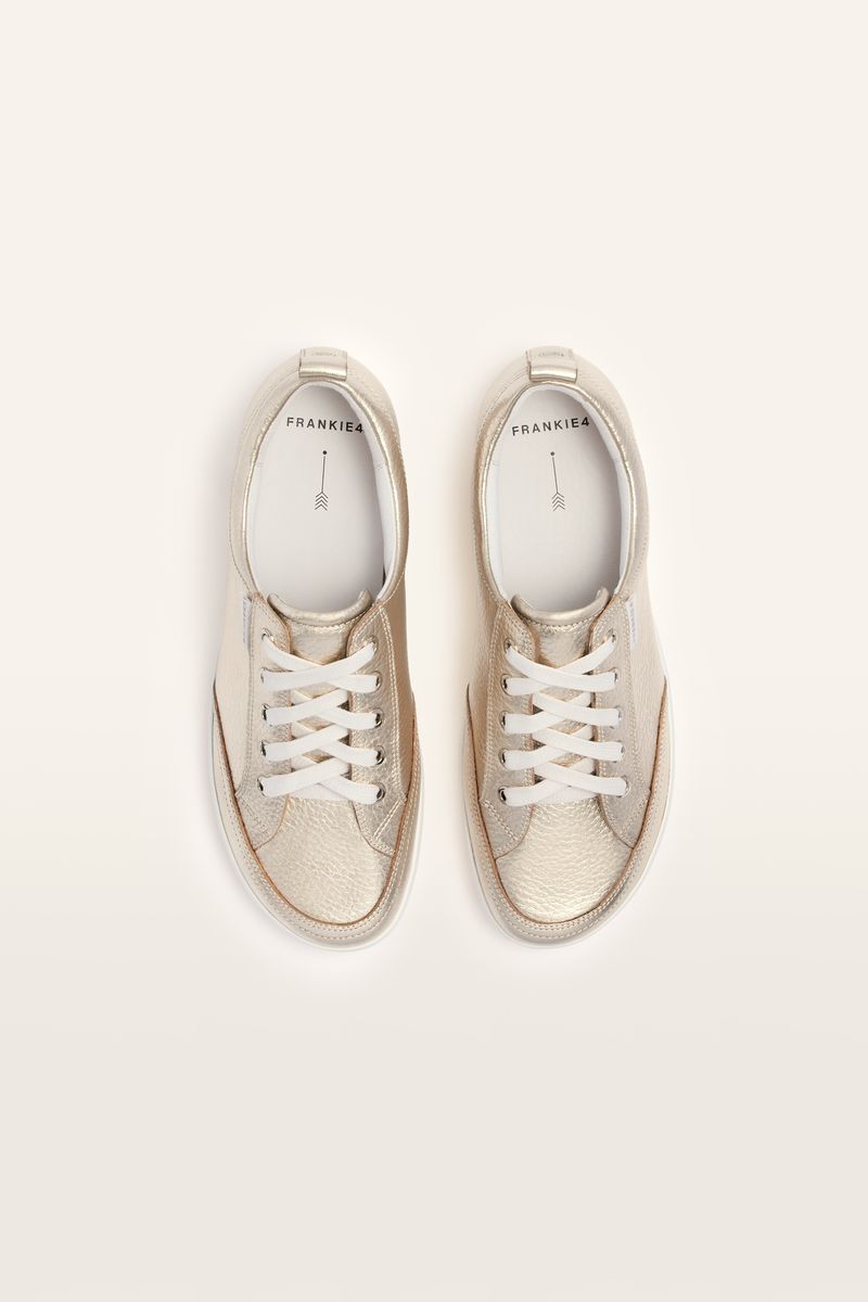 Frankie4 Ellie V Podiatrist Designed Leather Sneaker White Gold Tumbled | Women's Footwear | Gretel Lane