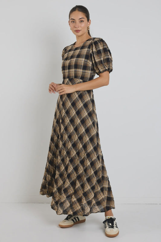 Encore SS Bias Maxi Dress (Caramel Check)