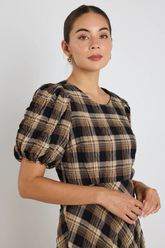 Encore SS Bias Maxi Dress (Caramel Check)