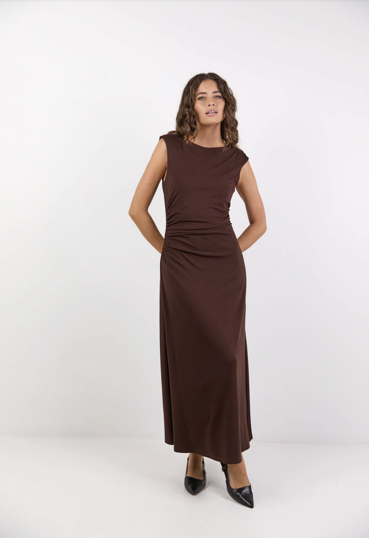 Georgia Zoe Envelope Sleeveless Knit Maxi Dress in Chocolate  | Women's Dresses | Gretel Lane