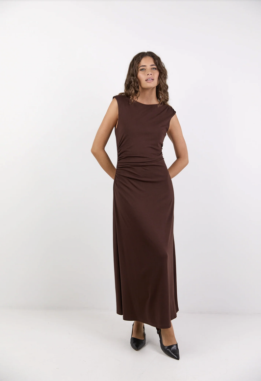 Georgia Zoe Envelope Sleeveless Knit Maxi Dress in Chocolate  | Women's Dresses | Gretel Lane