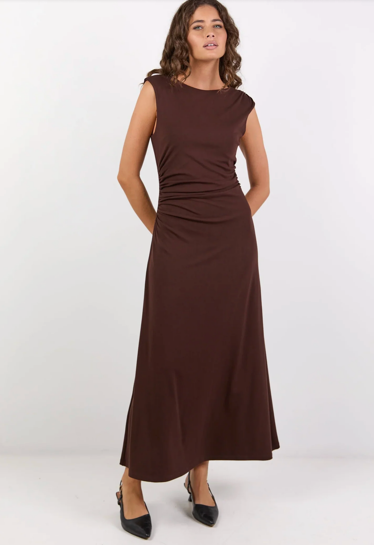 Georgia Zoe Envelope Sleeveless Knit Maxi Dress in Chocolate  | Women's Dresses | Gretel Lane