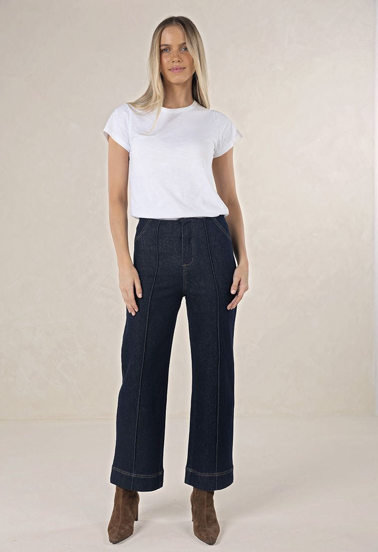 Humidity Women's Dark Blue High Waist Wide Leg Escapade Jean | Gretel Lane