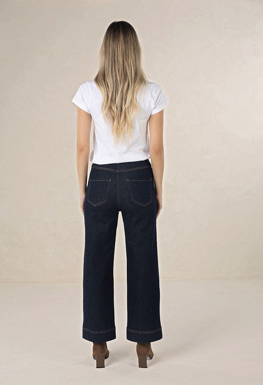 Humidity Women's Dark Blue High Waist Wide Leg Escapade Jean | Gretel Lane