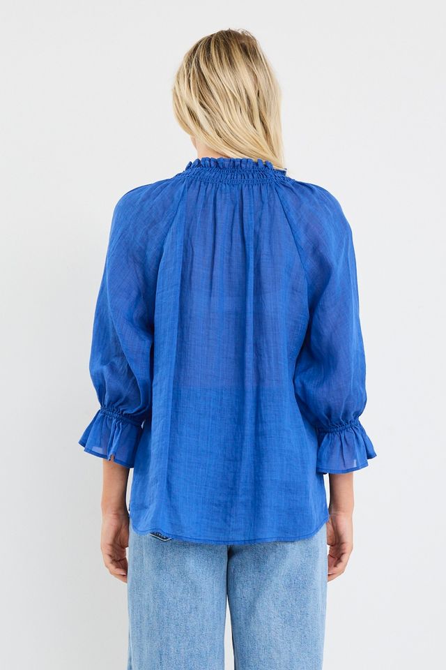 Expedition Shirred Neck Short Sleeve Top (Blue)