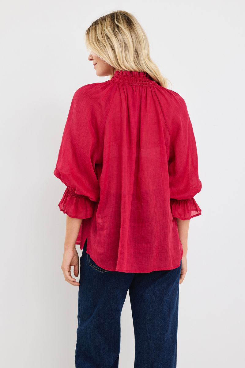 Expedition Shirred Neck Short Sleeve Top (Raspberry)