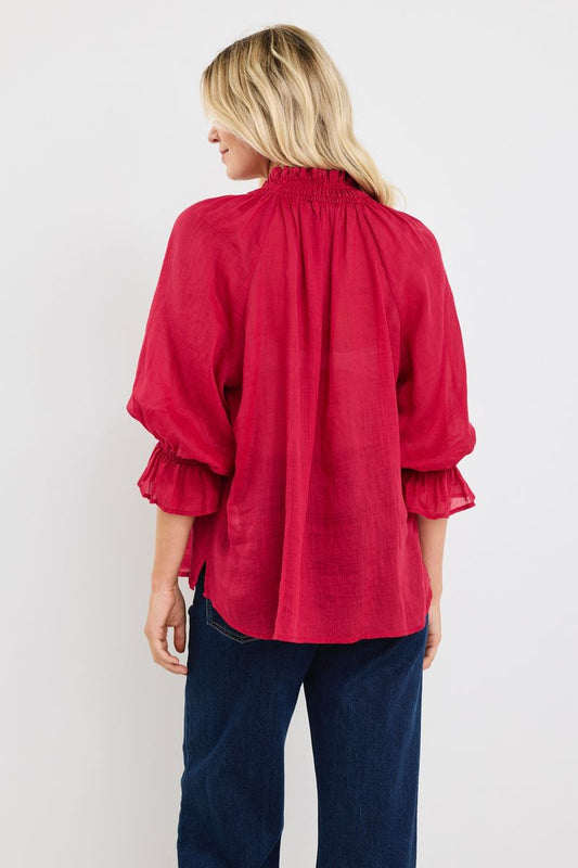 Expedition Shirred Neck Short Sleeve Top (Raspberry)