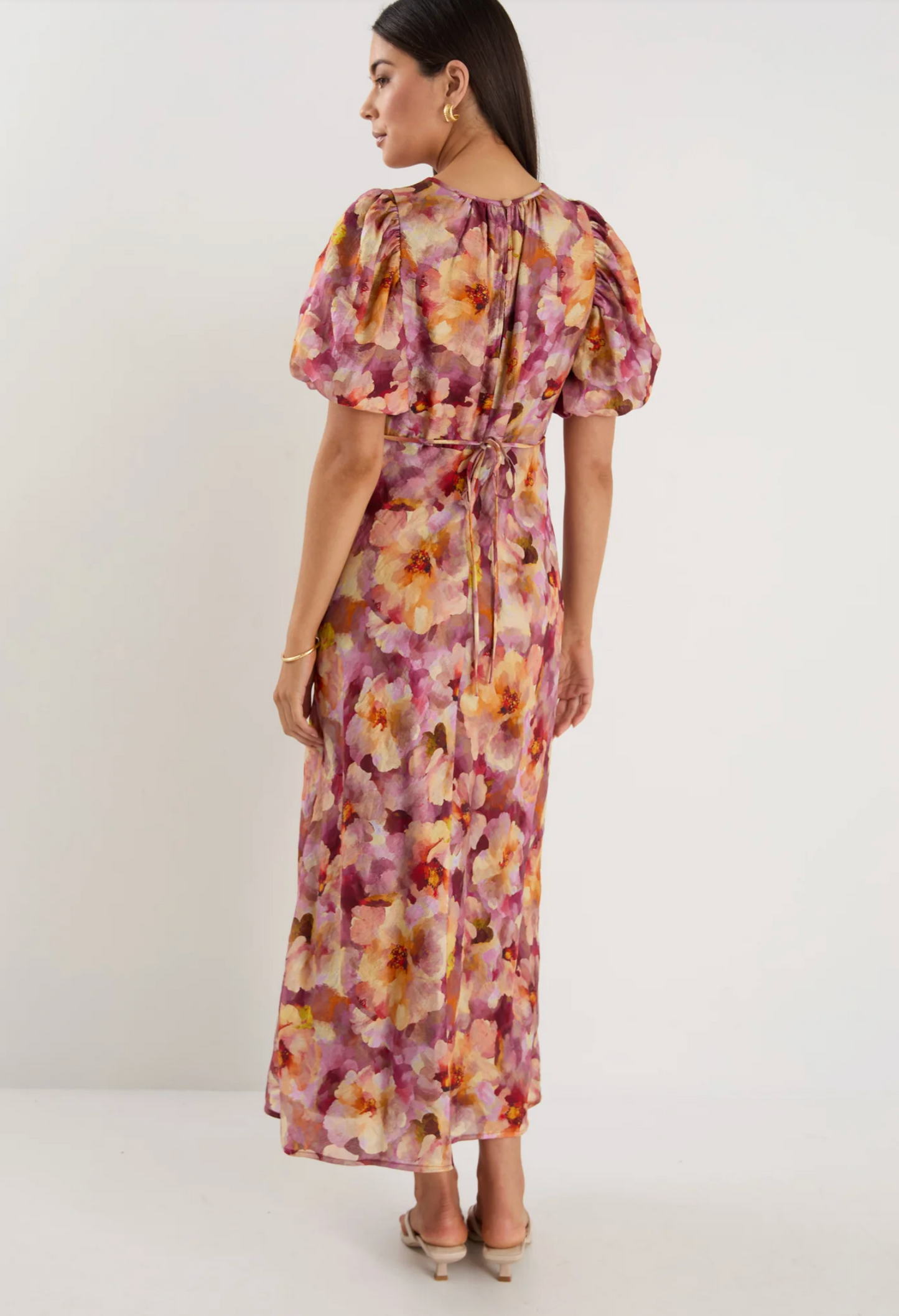 Georgia Zoe Exquisite Puff Sleeve Midi Dress in Pink Multi Floral | Women's Dresses | Gretel Lane