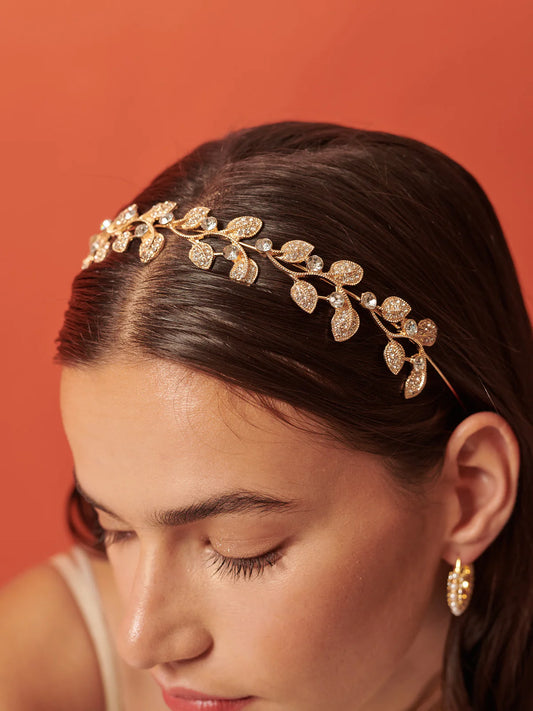Fairy Leaf Crystal Statement Headband (Gold)