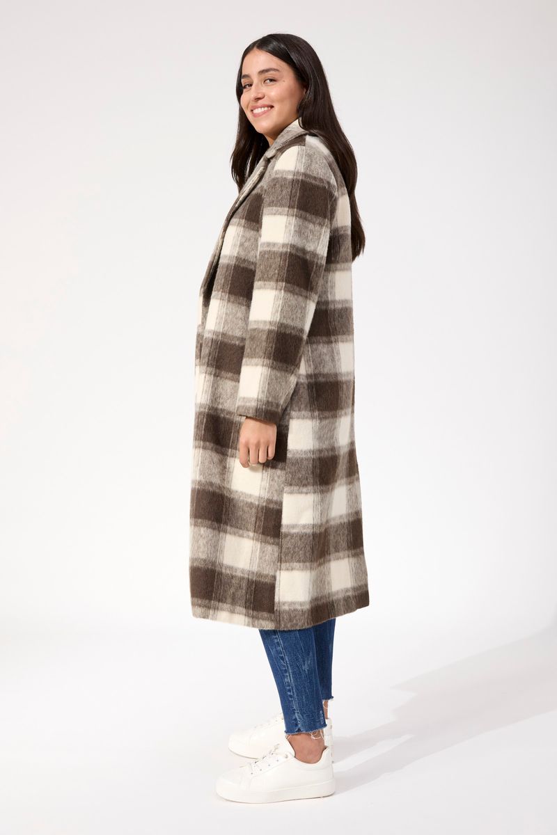 Haven Women's Longline Brown Check Wool-Blend Fargo Coat | Gretel Lane