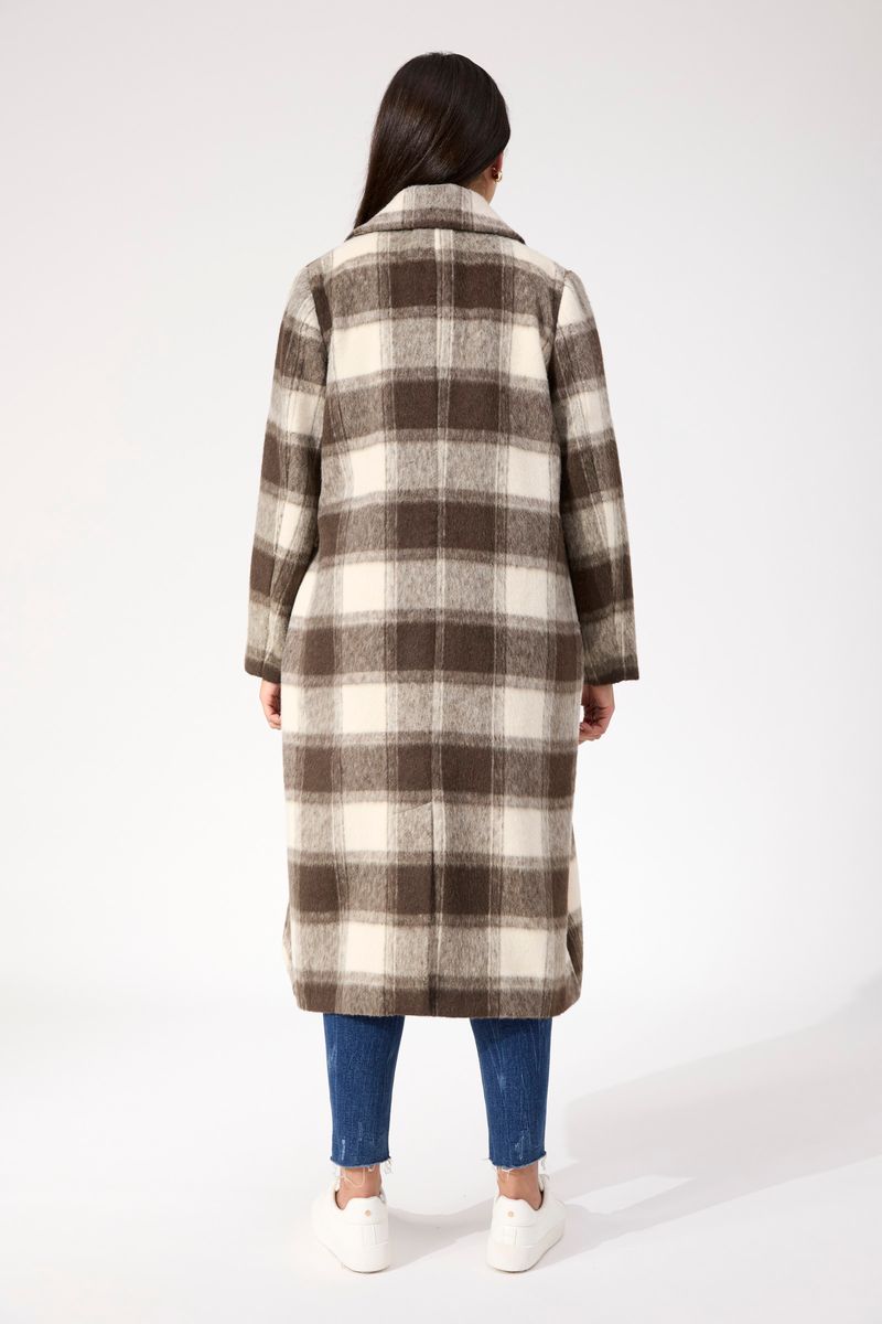 Haven Women's Longline Brown Check Wool-Blend Fargo Coat | Gretel Lane