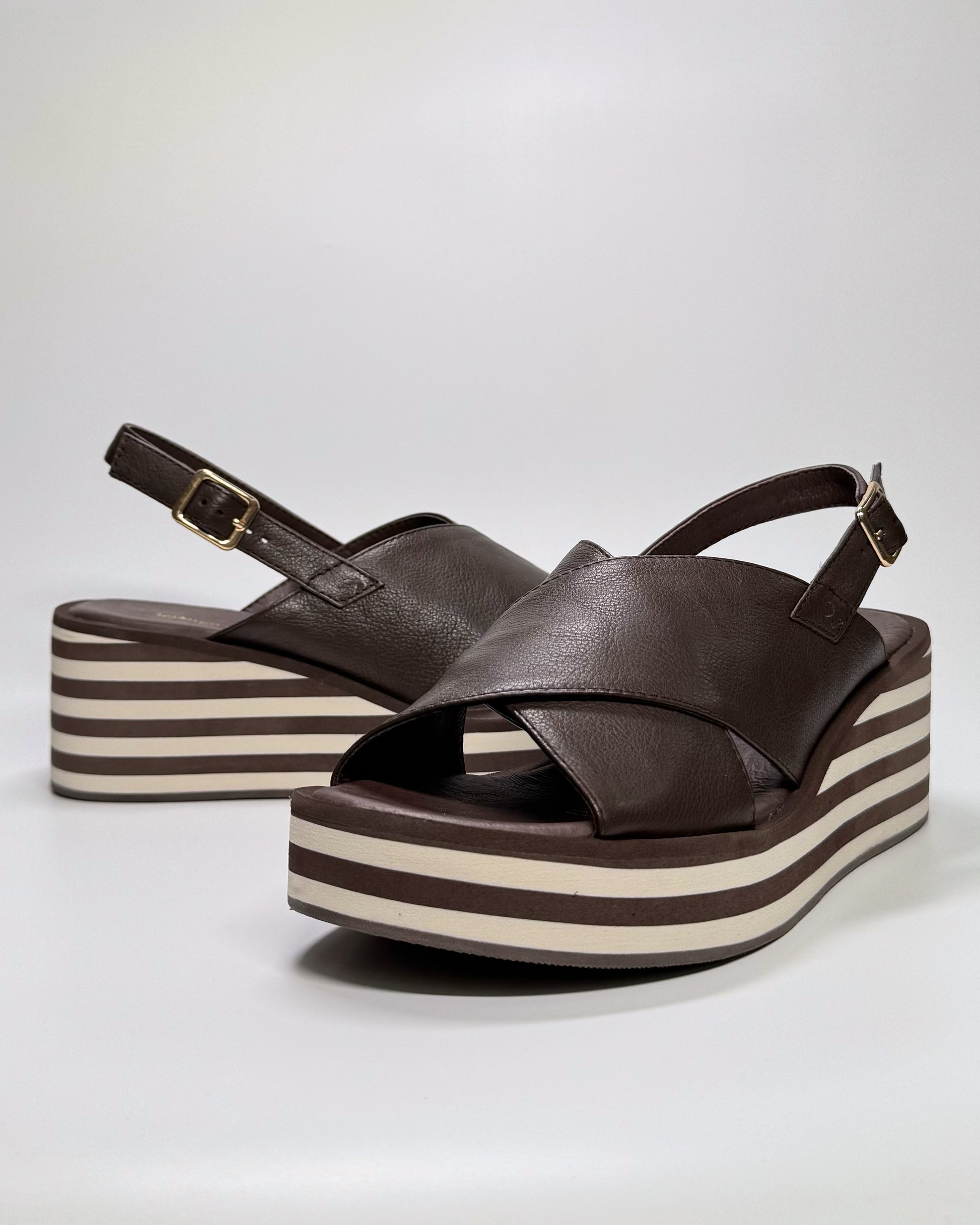 Women's Chocolate Wedge with Striped Sole | Gretel Lane