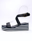 Women's Navy Stripe Sole Wedge Sandal | Gretel Lane
