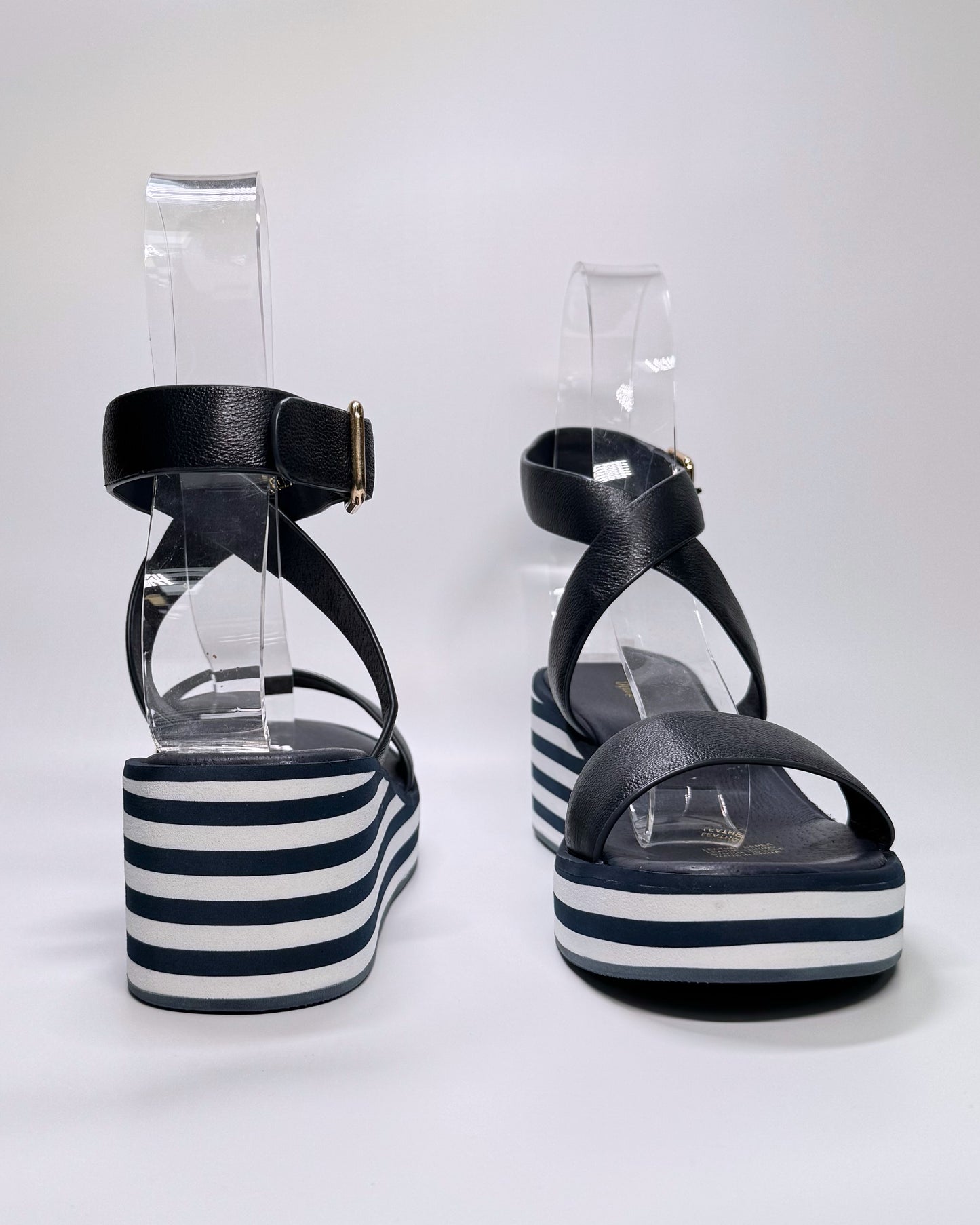 Women's Navy Stripe Sole Wedge Sandal | Gretel Lane