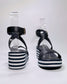 Women's Navy Stripe Sole Wedge Sandal | Gretel Lane