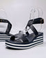 Women's Navy Stripe Sole Wedge Sandal | Gretel Lane