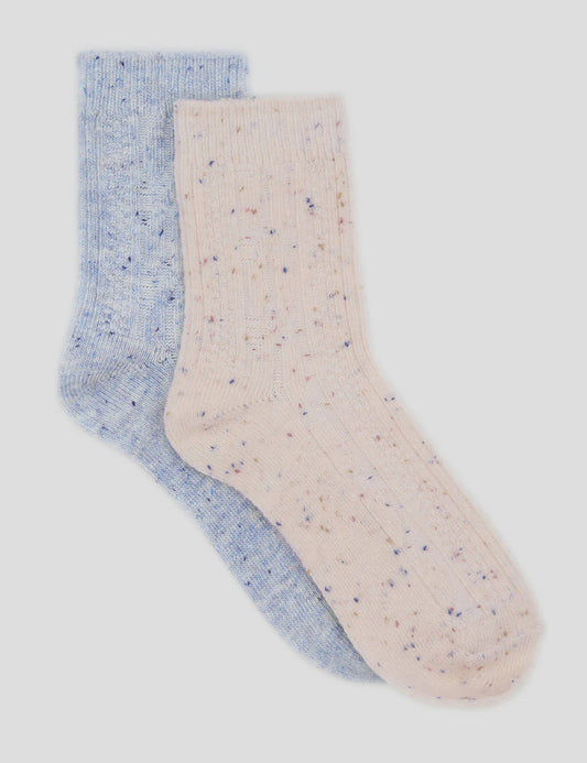 Fleck Wool Crew Sock (Cream/Blue)
