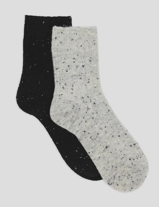 Fleck Wool Crew Sock (Grey Marle/Black)
