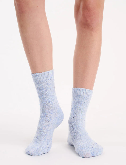 Fleck Wool Crew Sock (Cream/Blue)