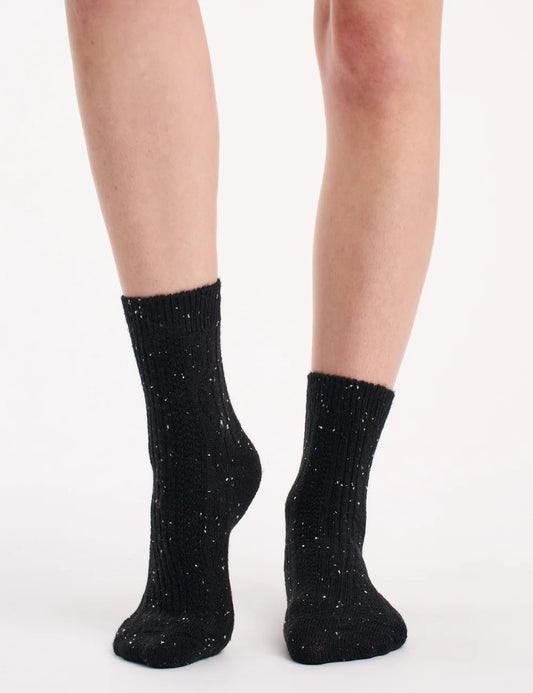 Fleck Wool Crew Sock (Grey Marle/Black)