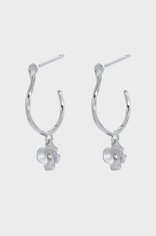 Zafino Fleur Floral Drop Hoop Earrings Silver | Women's Earrings | Gretel Lane