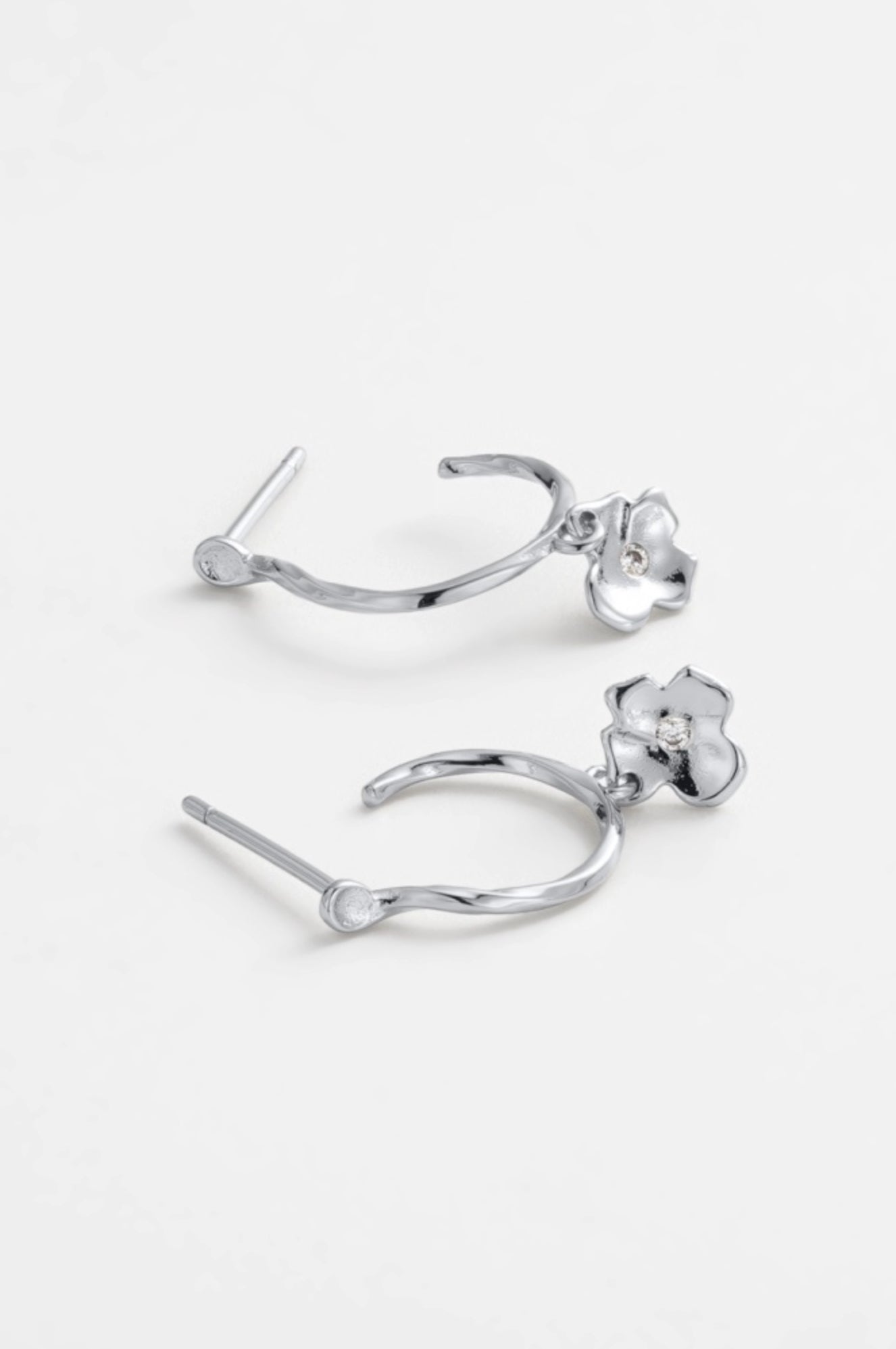 Zafino Fleur Floral Drop Hoop Earrings Silver | Women's Earrings | Gretel Lane