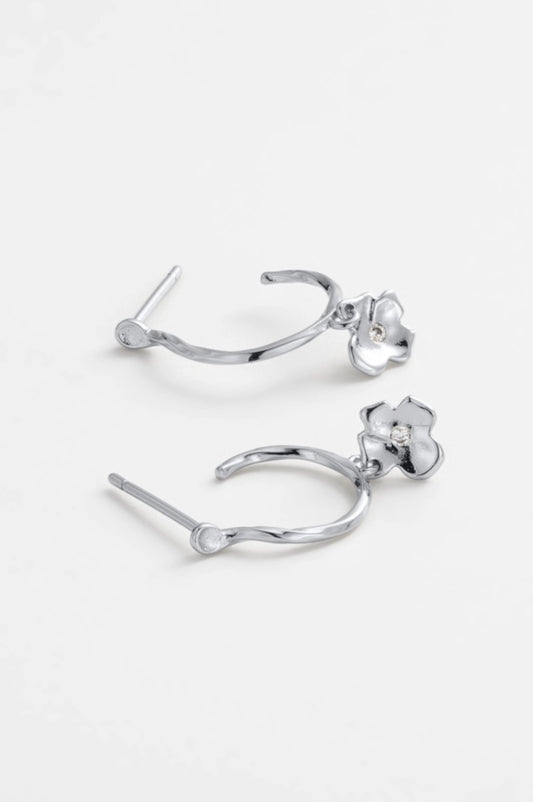 Zafino Fleur Floral Drop Hoop Earrings Silver | Women's Earrings | Gretel Lane