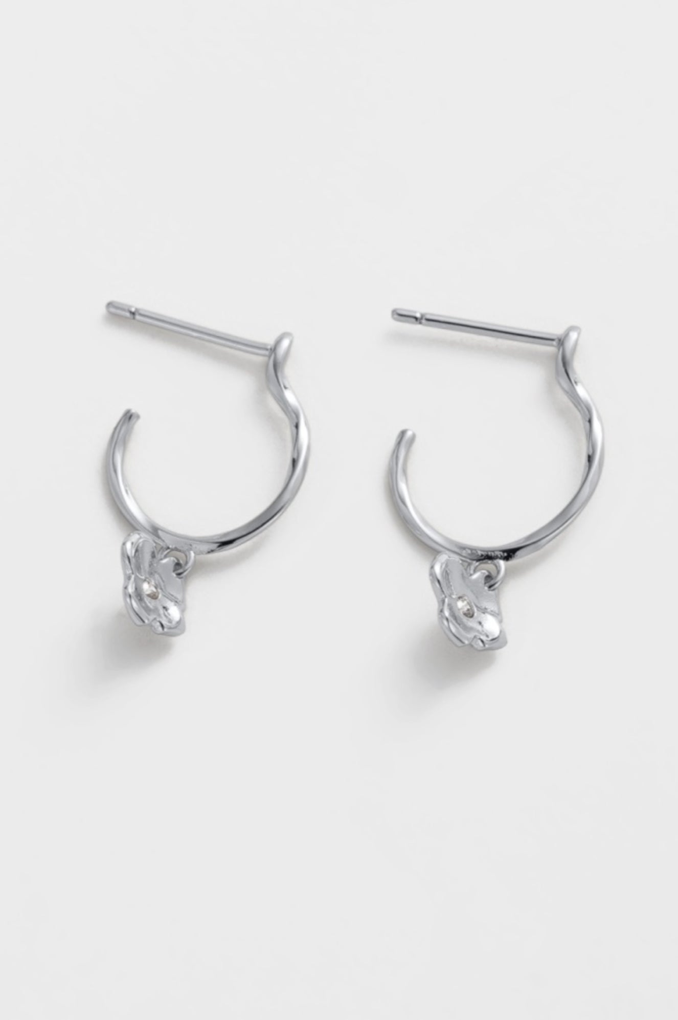 Zafino Fleur Floral Drop Hoop Earrings Silver | Women's Earrings | Gretel Lane